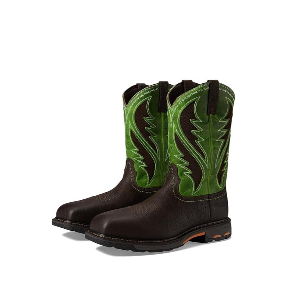 Ariat WorkHog Square Toe VentTEK Black Green West… - image 1